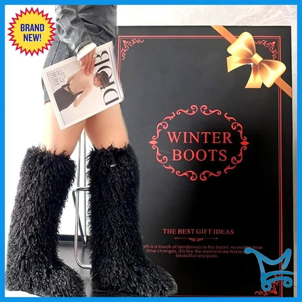 29-Inch Over-the-Knee Faux Fur Boots Flat Sole Winter Women's Shoes